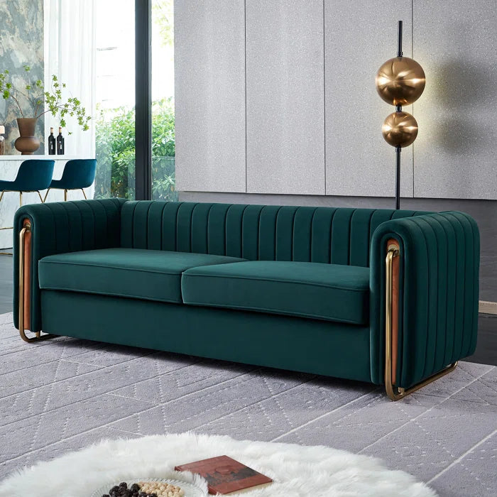 Dark Green With Golden Looks Three Seater Sofa Set