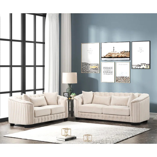 Cream White Five Seater Sofa Set