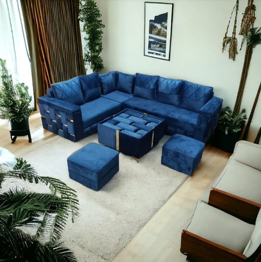 Golden Blue L Shape Sofa